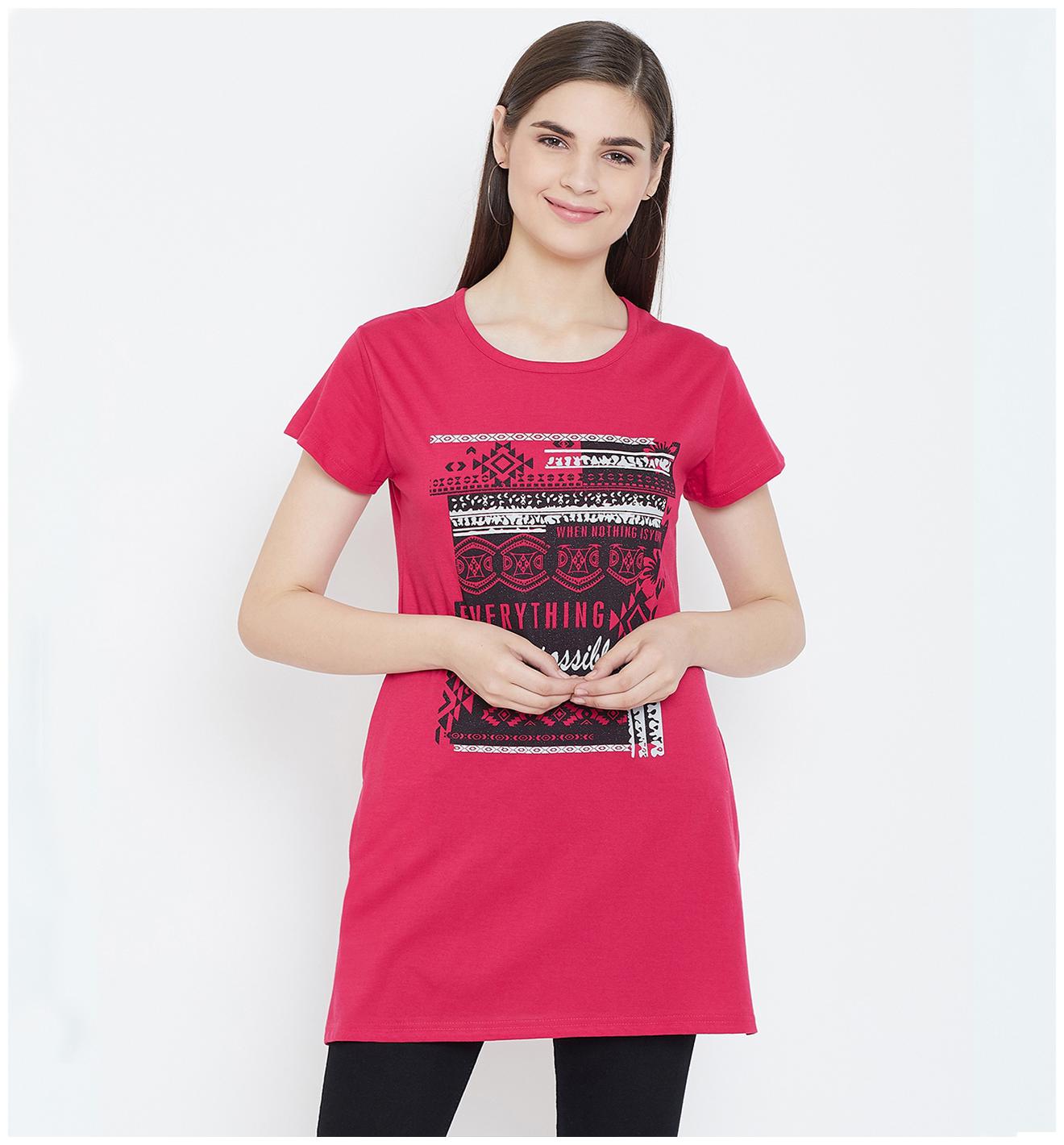 

WHITEMOON Women Pink Regular fit Round neck Cotton T shirt