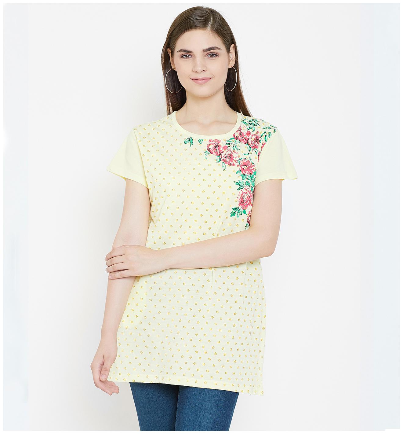 

WHITEMOON Women Yellow Regular fit U neck Cotton T shirt