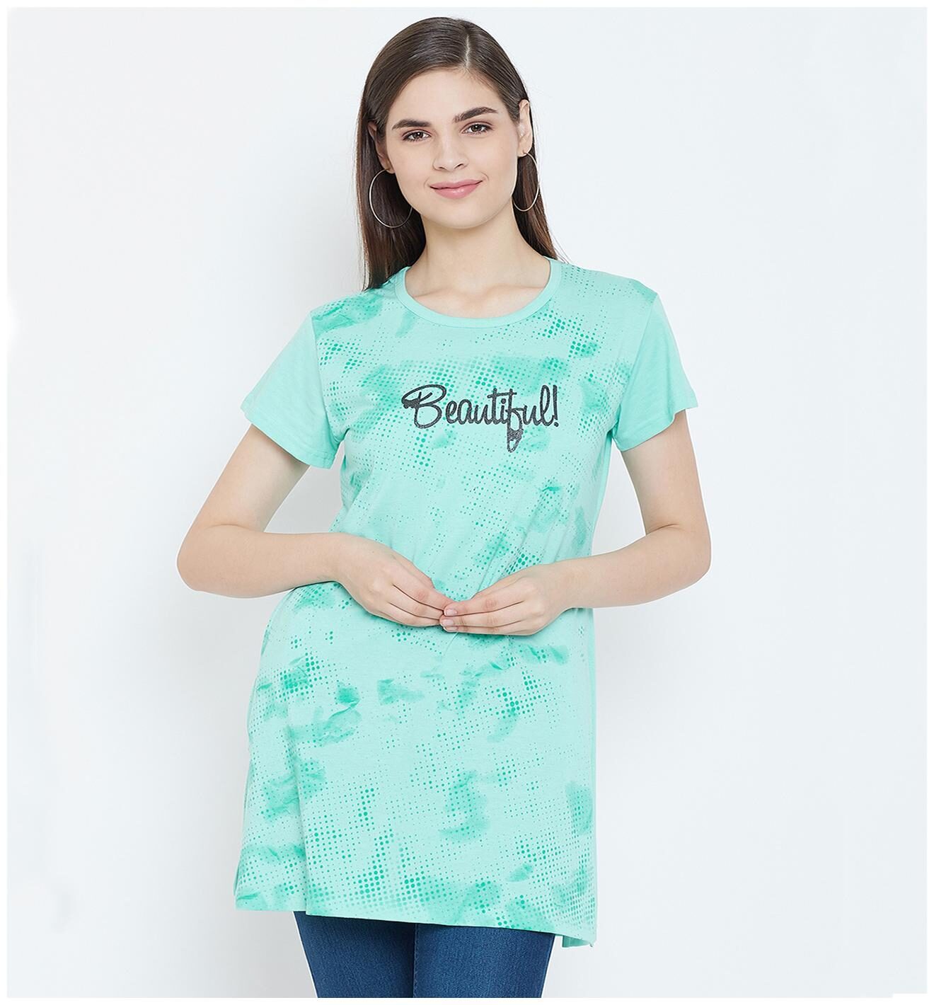 

WHITEMOON Women Green Regular fit Round neck Cotton T shirt