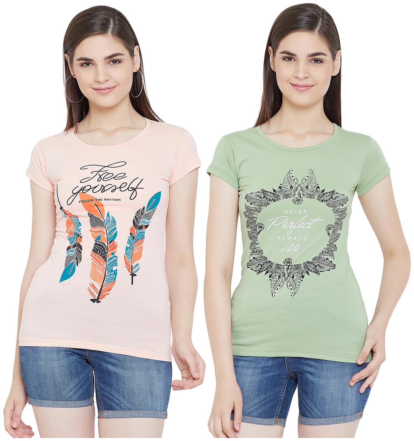 

WHITEMOON Women Printed Regular top - Pink Green