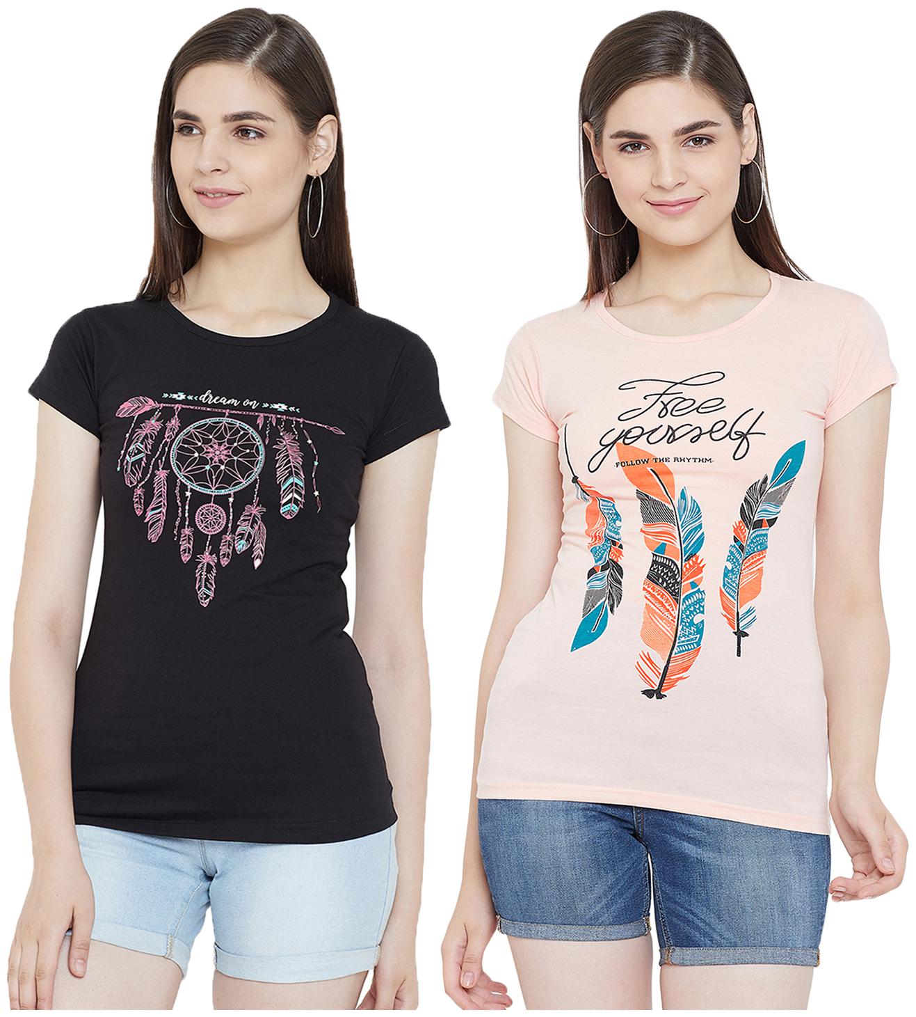 

WHITEMOON Women Printed Regular top - Black Pink