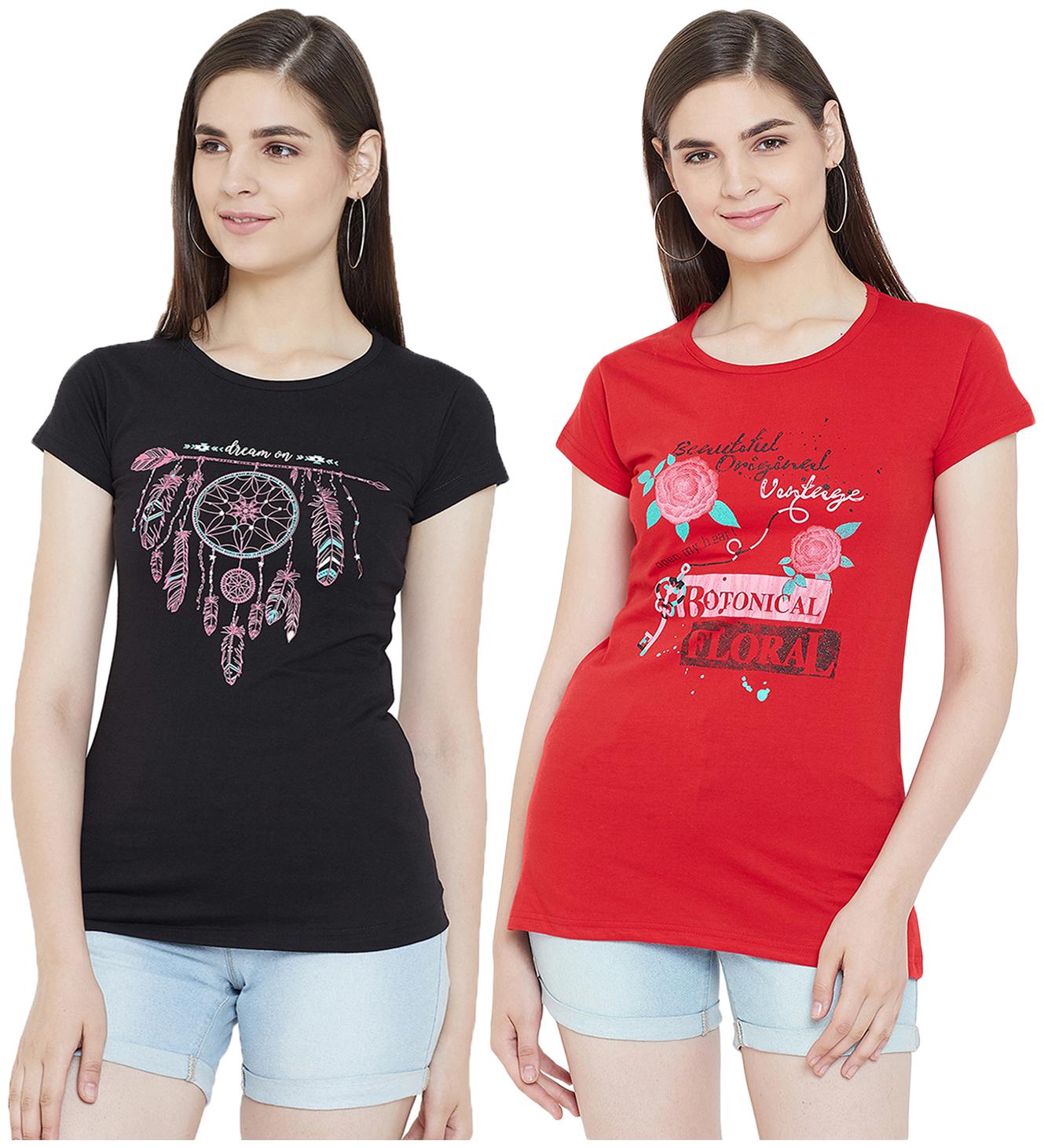 

WHITEMOON Women Printed Regular top - Black Red