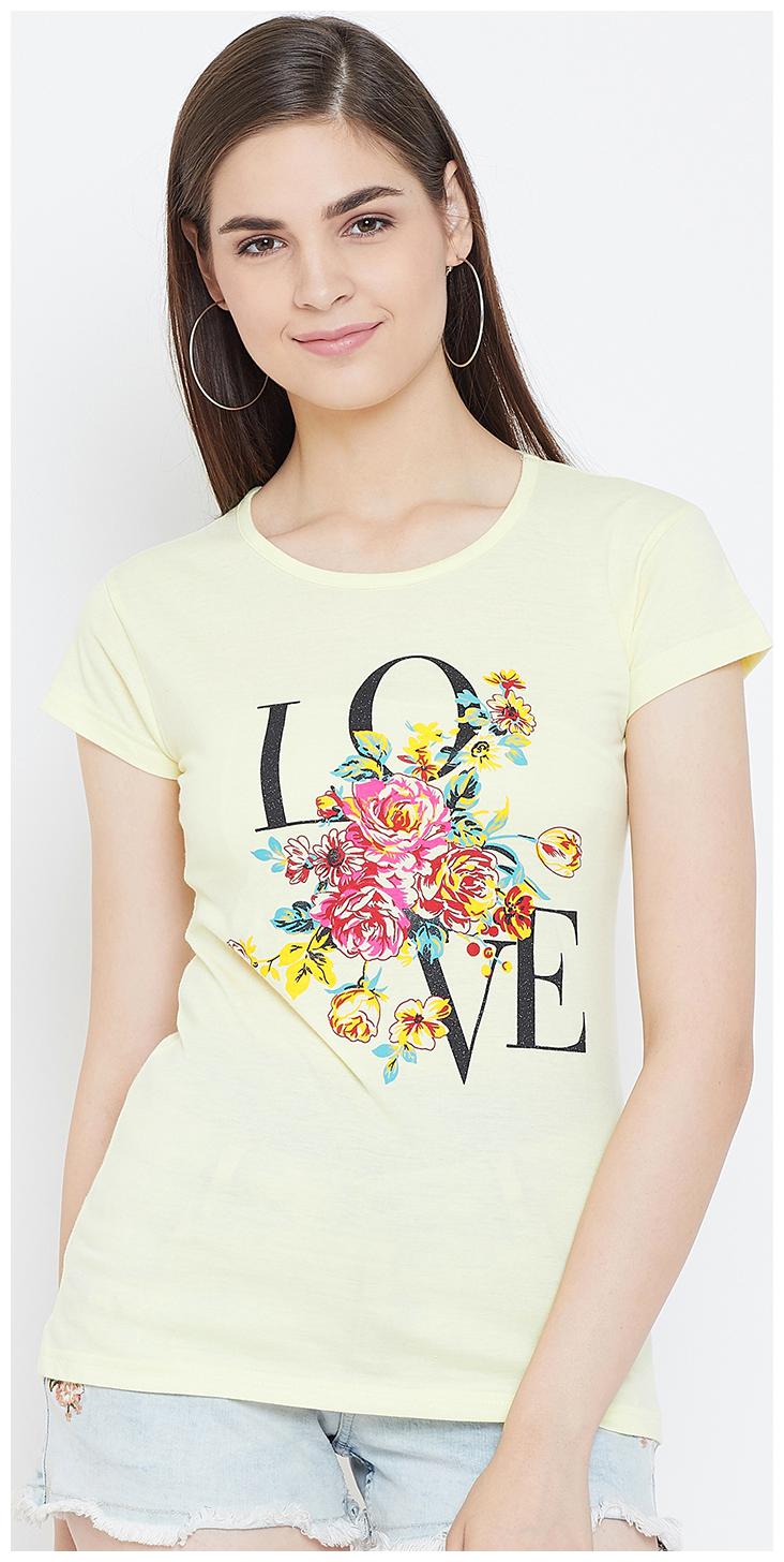 

WHITEMOON Women Yellow Regular fit Round neck Cotton T shirt