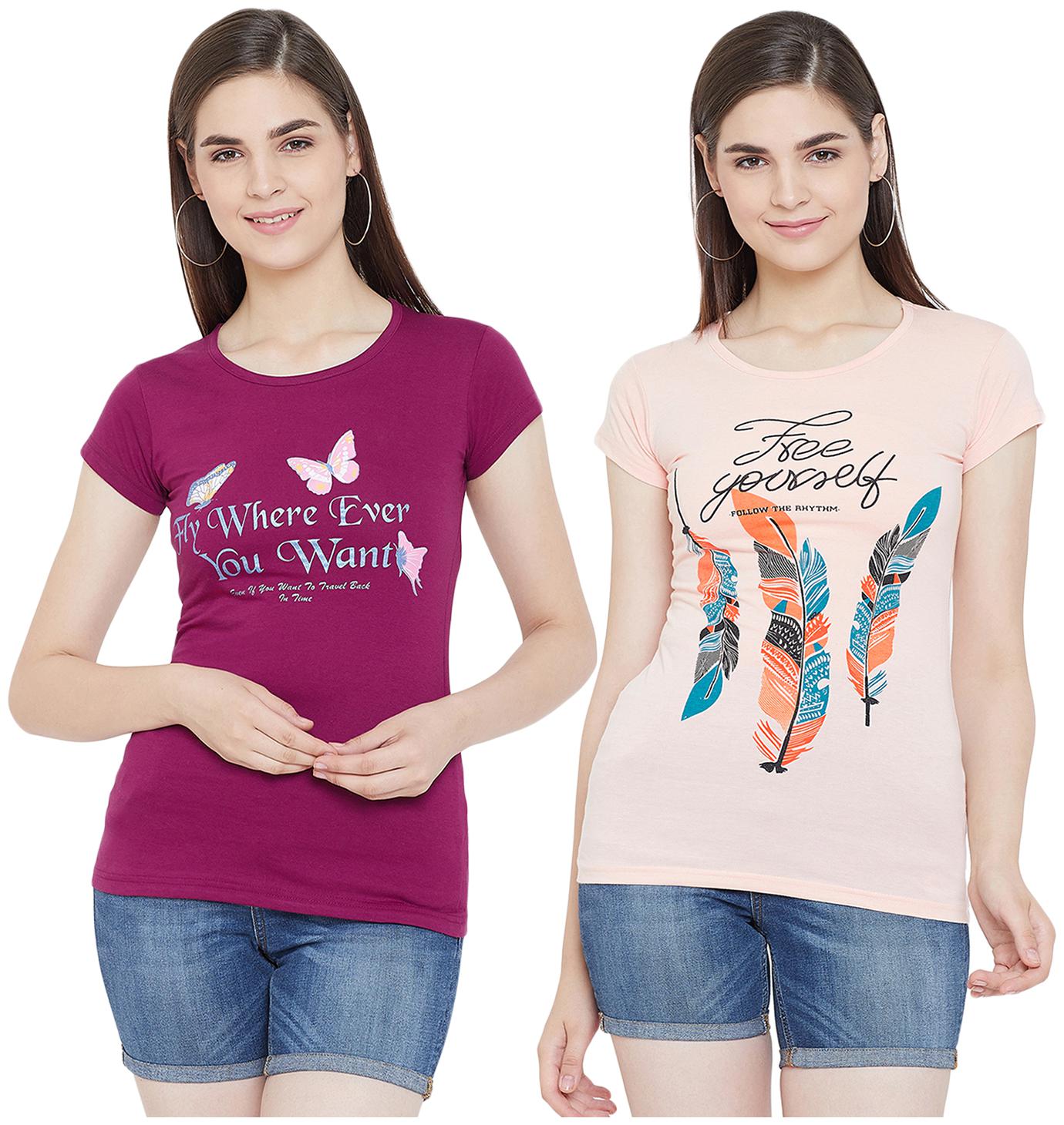 

WHITEMOON Women Printed Regular top - Pink