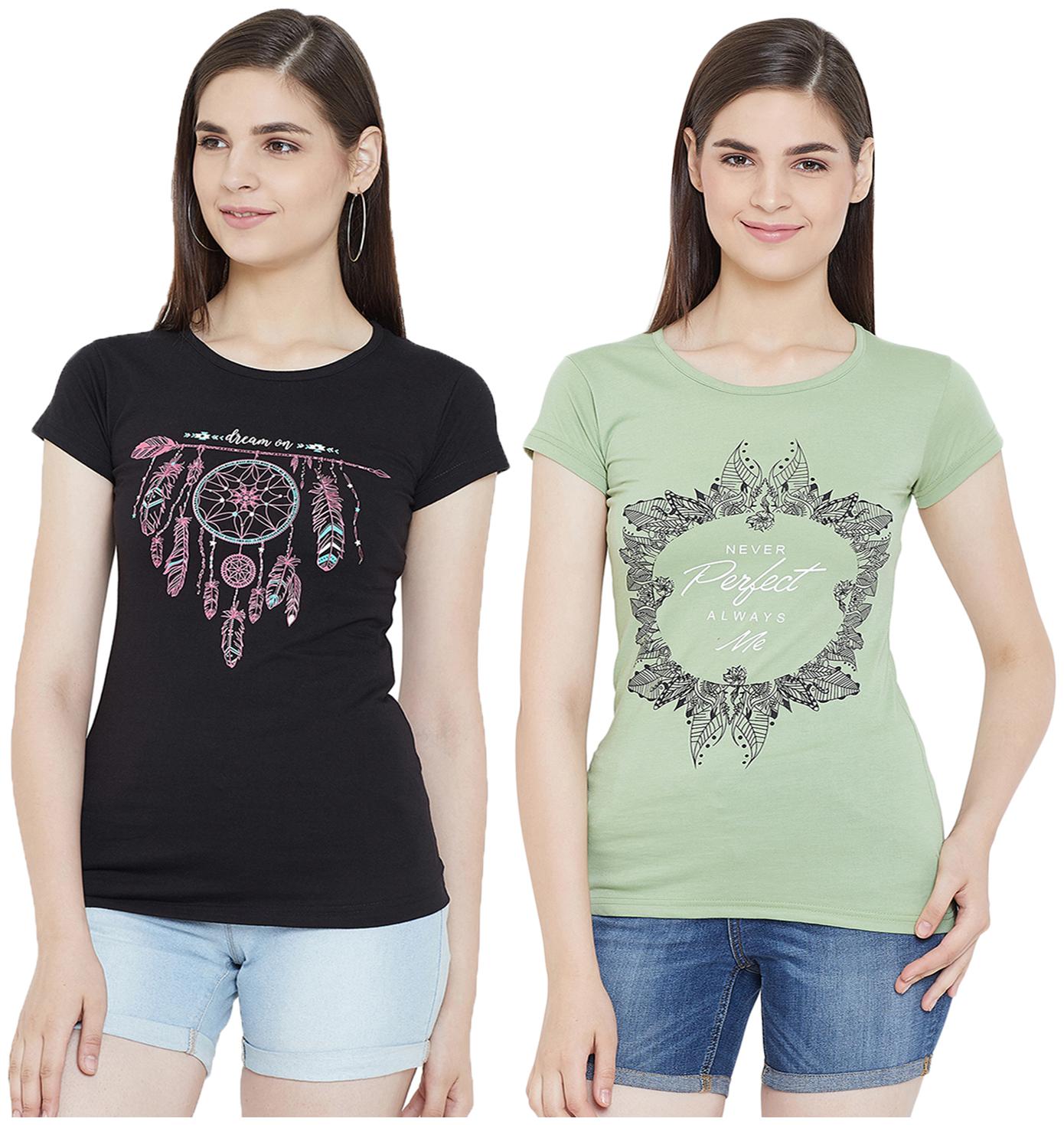 

WHITEMOON Women Printed Regular top - Black Green