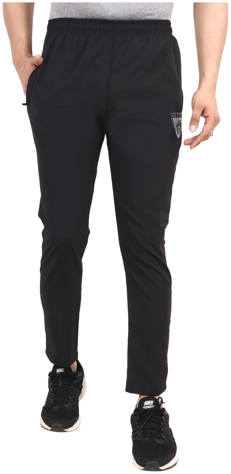 

WILDZONE Men Black Solid Regular fit Track pants