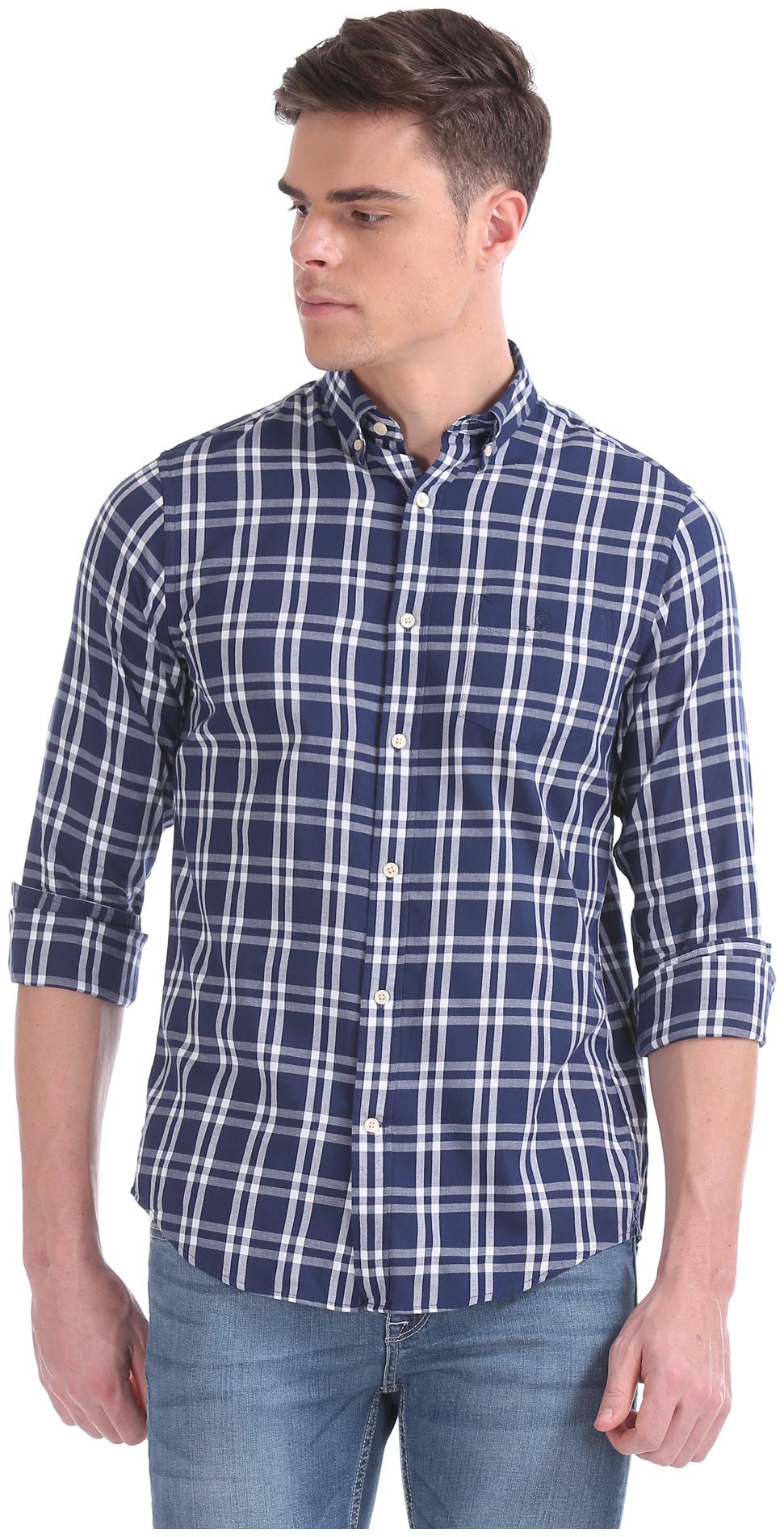 

GANT Men Blue Checked Regular Fit Casual Shirt