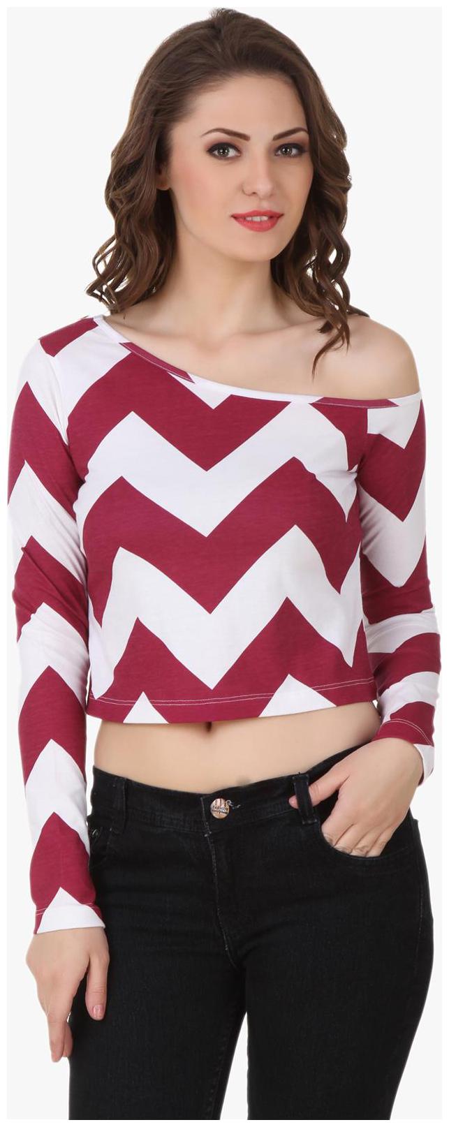 

Wine White Chevron Print Crop Top