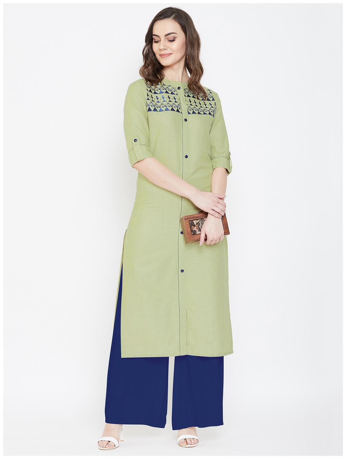

WineRed Cotton Green Embroidered Kurta For Women