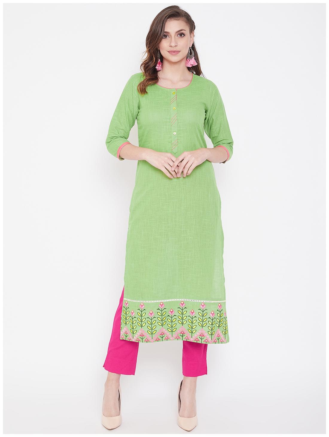 

WineRed Women Green Embroidered Straight Kurta