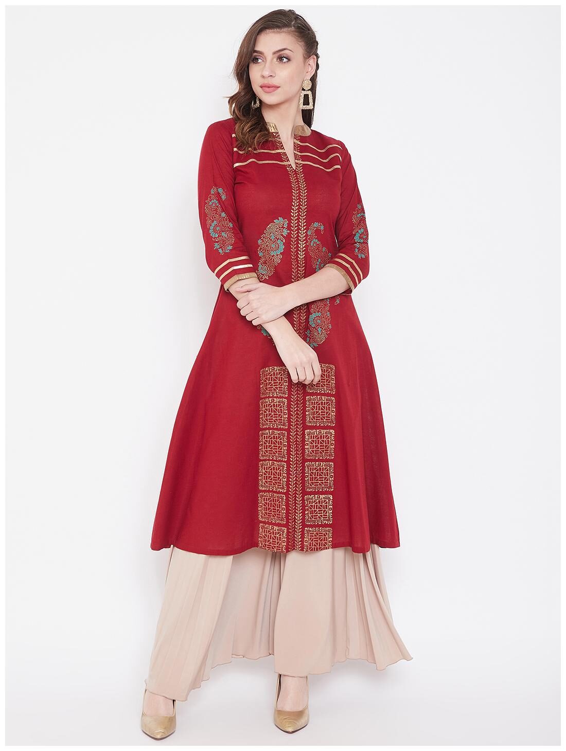 

WineRed Cotton Maroon Printed Kurta For Women