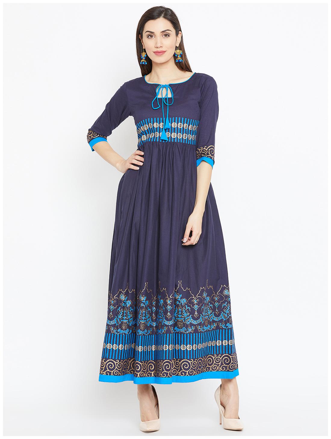 

WineRed Women Blue Printed Fit and Flare Kurta