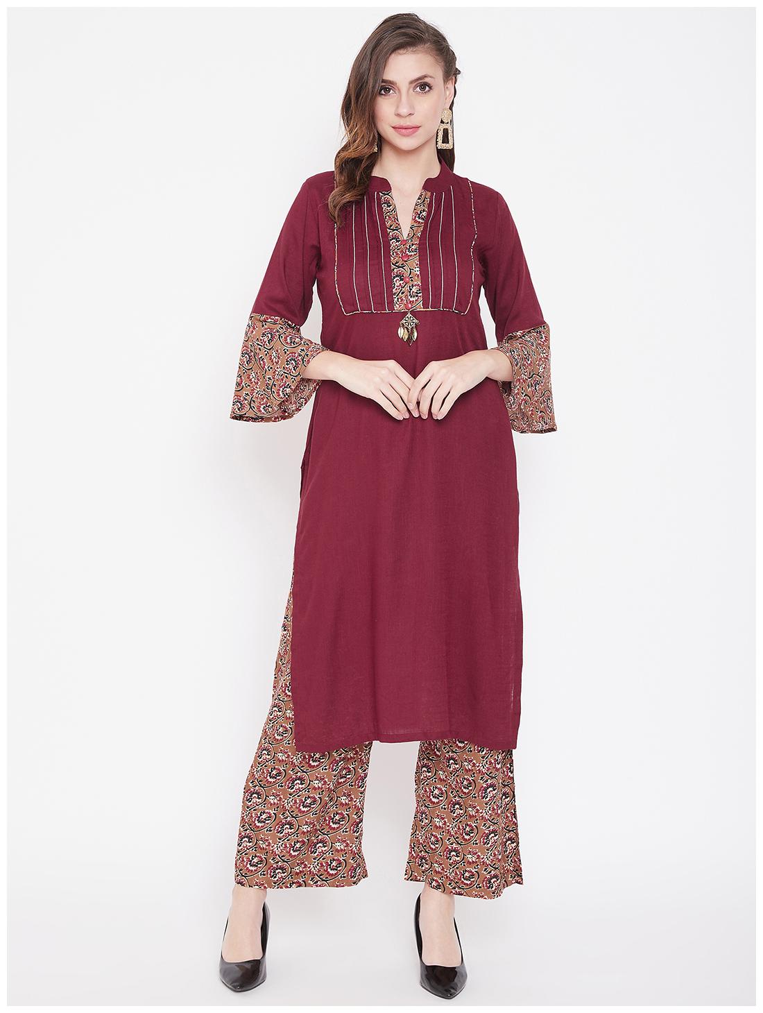 

WineRed Women Maroon Floral Straight Kurta With Palazzo