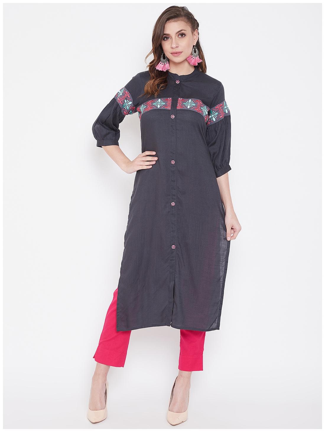 

WineRed Women Grey Embroidered Straight Kurta