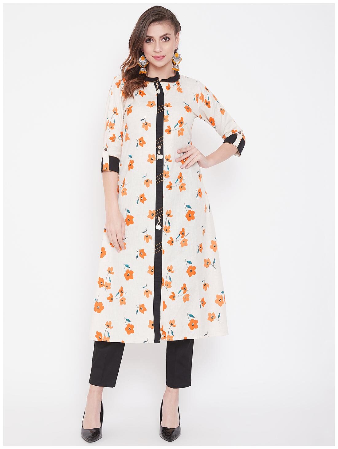 

WineRed Women Cotton Floral White Kurta