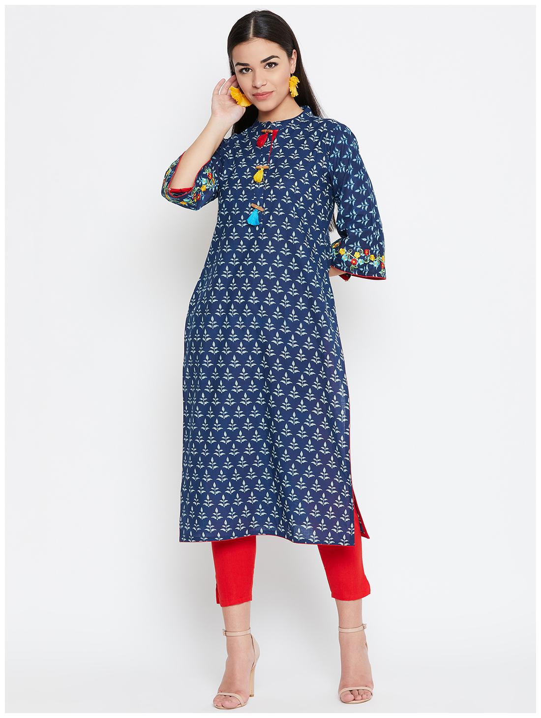

WineRed Women Blue Printed Straight Kurta