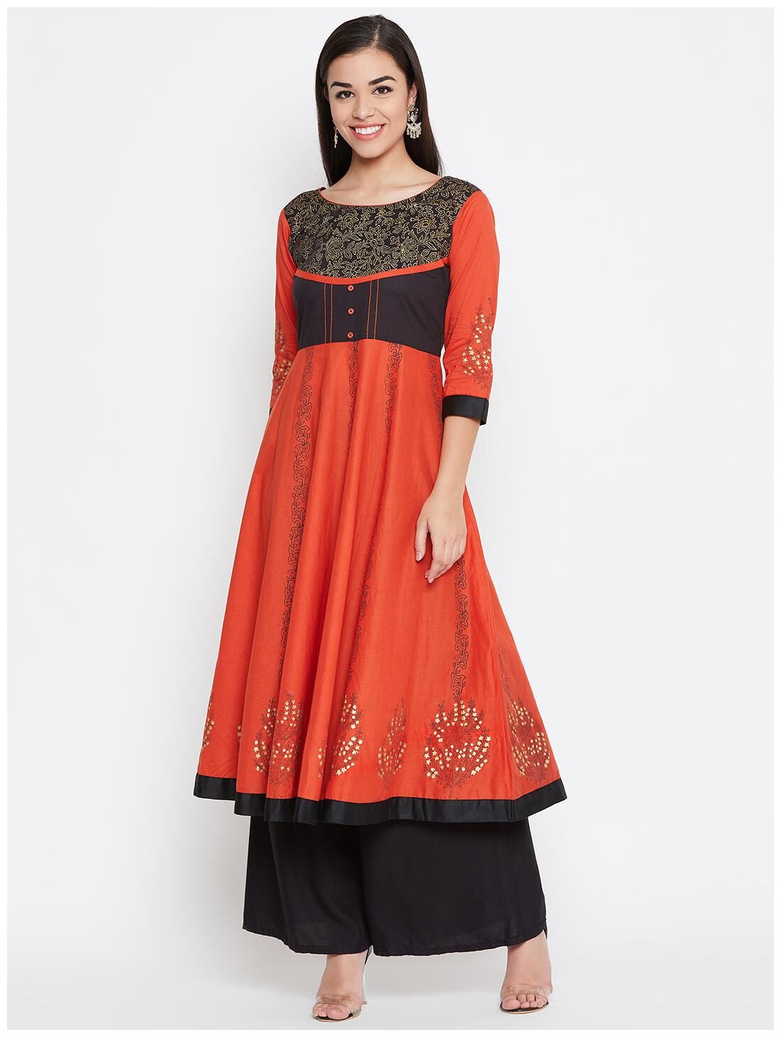 

WineRed Women Orange Floral Anarkali Kurta