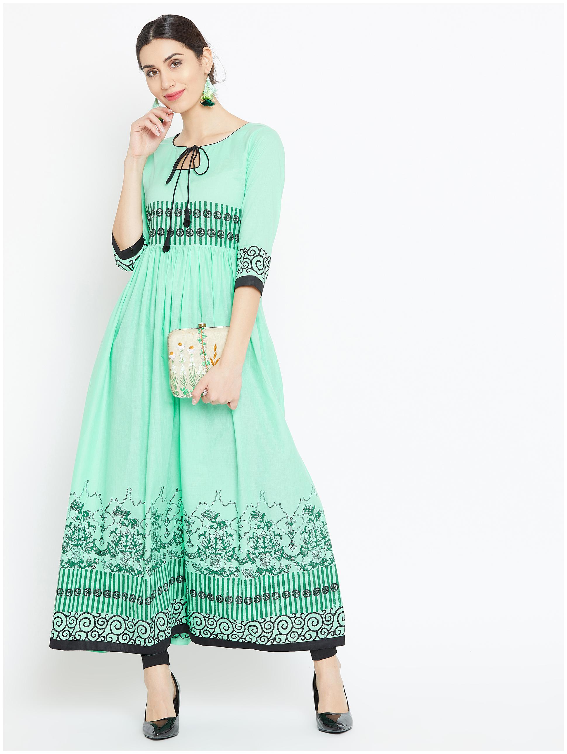 

WineRed Women Green Floral Fit and Flare Kurta