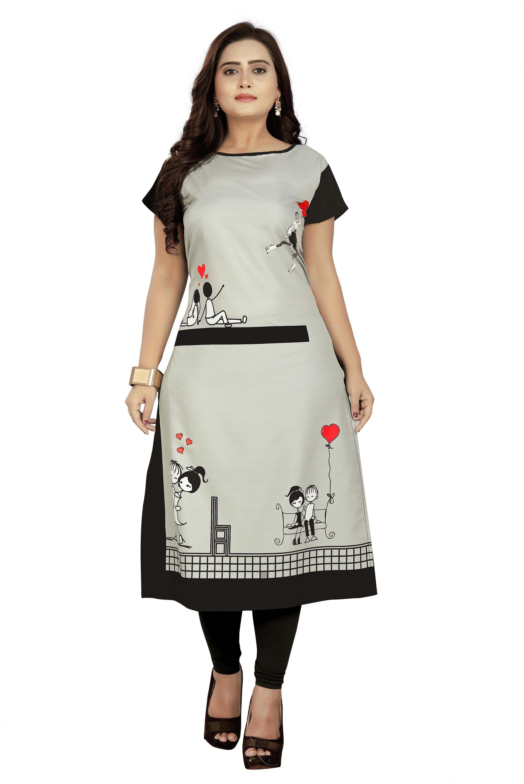 

Winnifred Women Grey Printed Straight Kurti