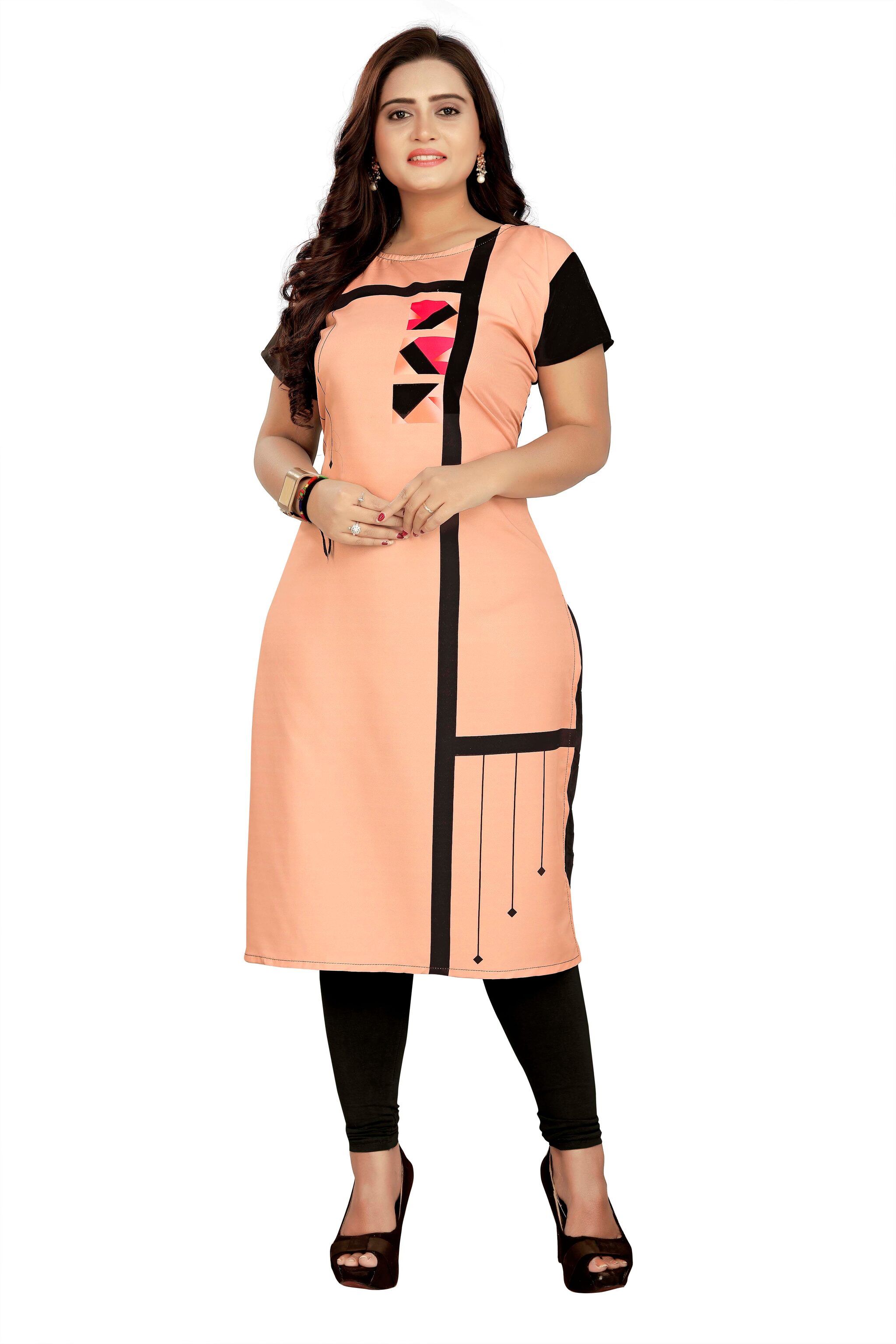 

Winnifred Women Peach Striped Straight Kurti