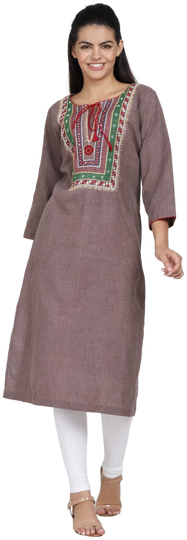 

Winter Wear Brown Hand embrodiered Kurta