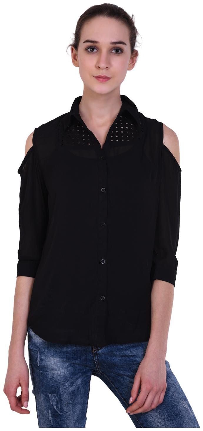 

WISH TREE Women Black Solid Slim Fit Shirt