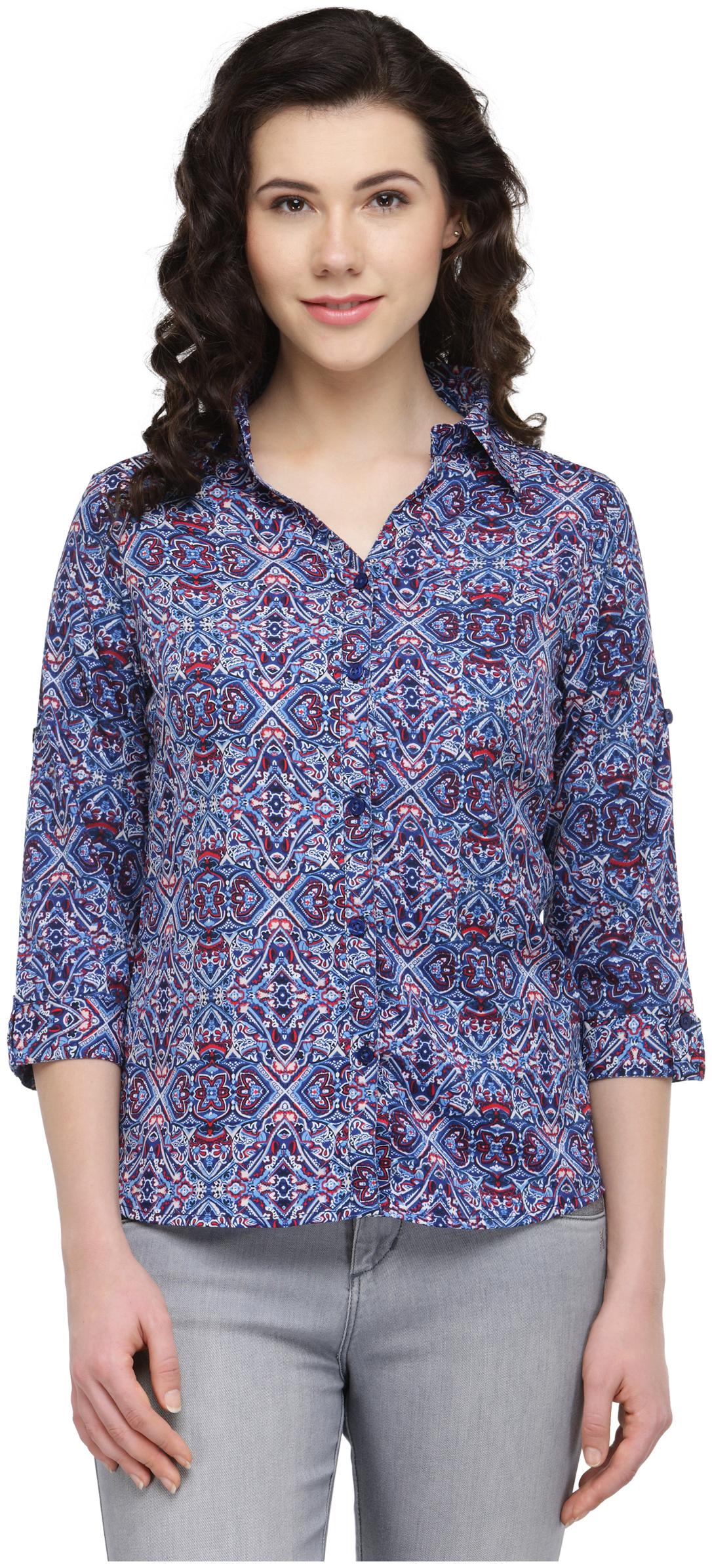 

WISH TREE Women Blue Solid Slim Fit Shirt