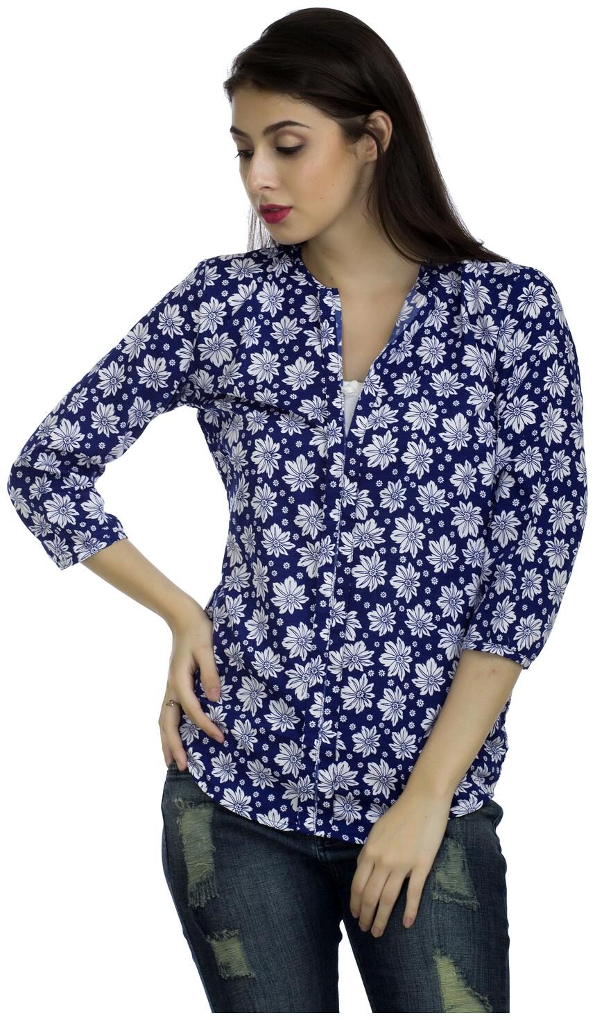 

WISH TREE Women Blue Floral Slim Fit Shirt