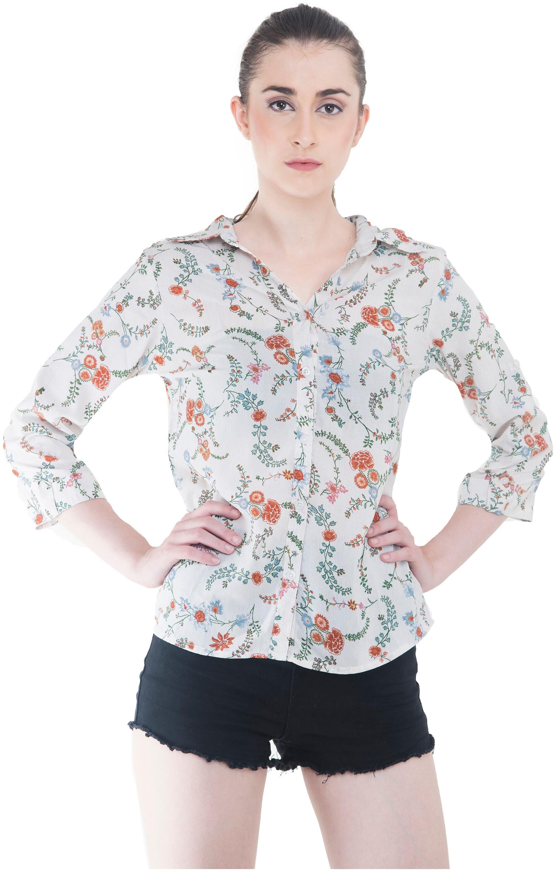 

WISH TREE Women Cream Floral Slim Fit Shirt