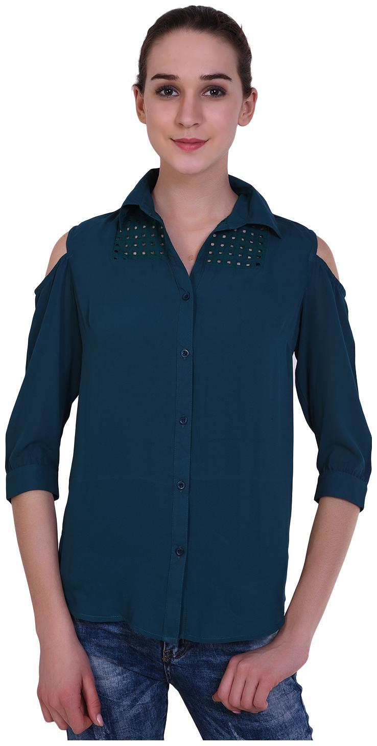 

WISH TREE Women Green Solid Slim Fit Shirt