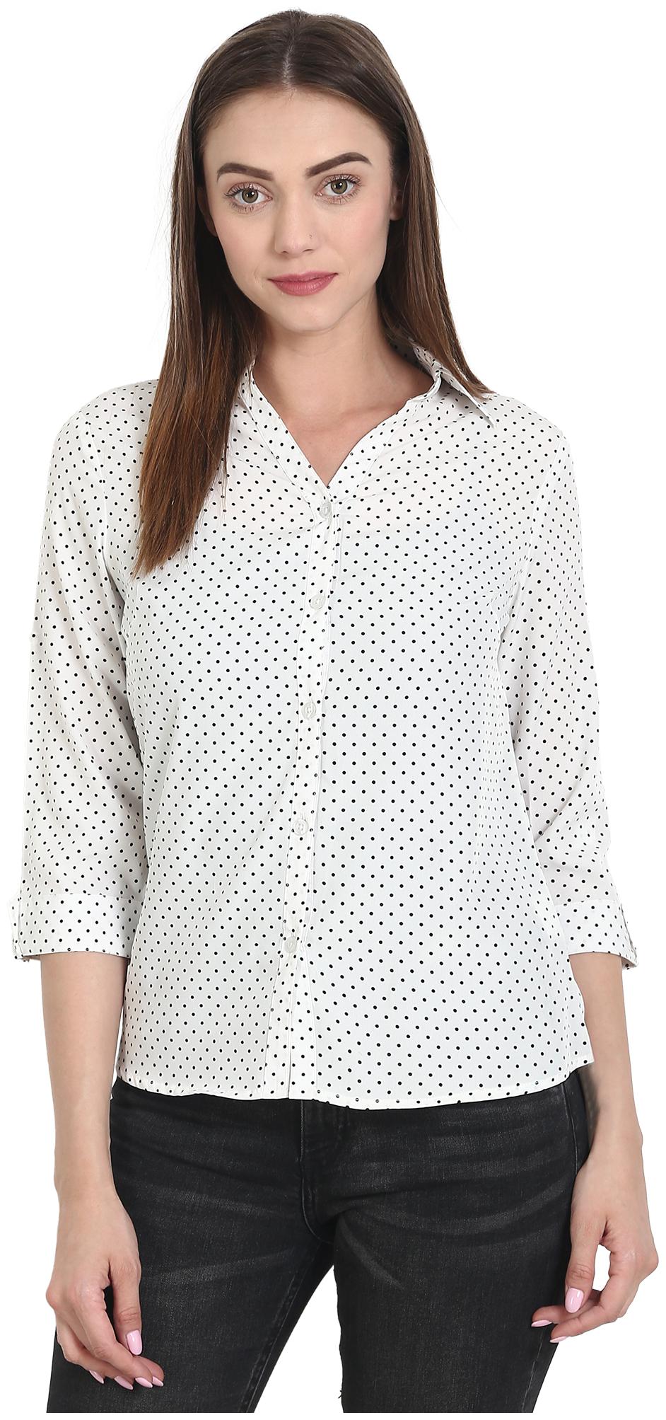 

WISH TREE Women White Polka Dots Slim Fit Shirt