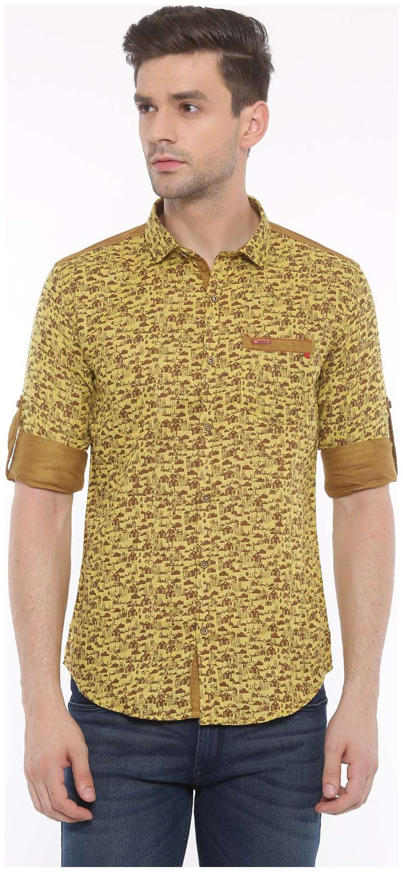 

WITH Men Yellow Printed Slim Fit Casual Shirt