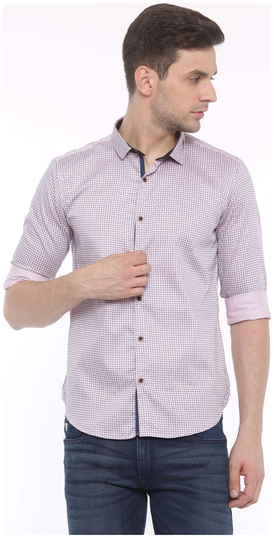 

WITH Men Pink Printed Slim Fit Casual Shirt