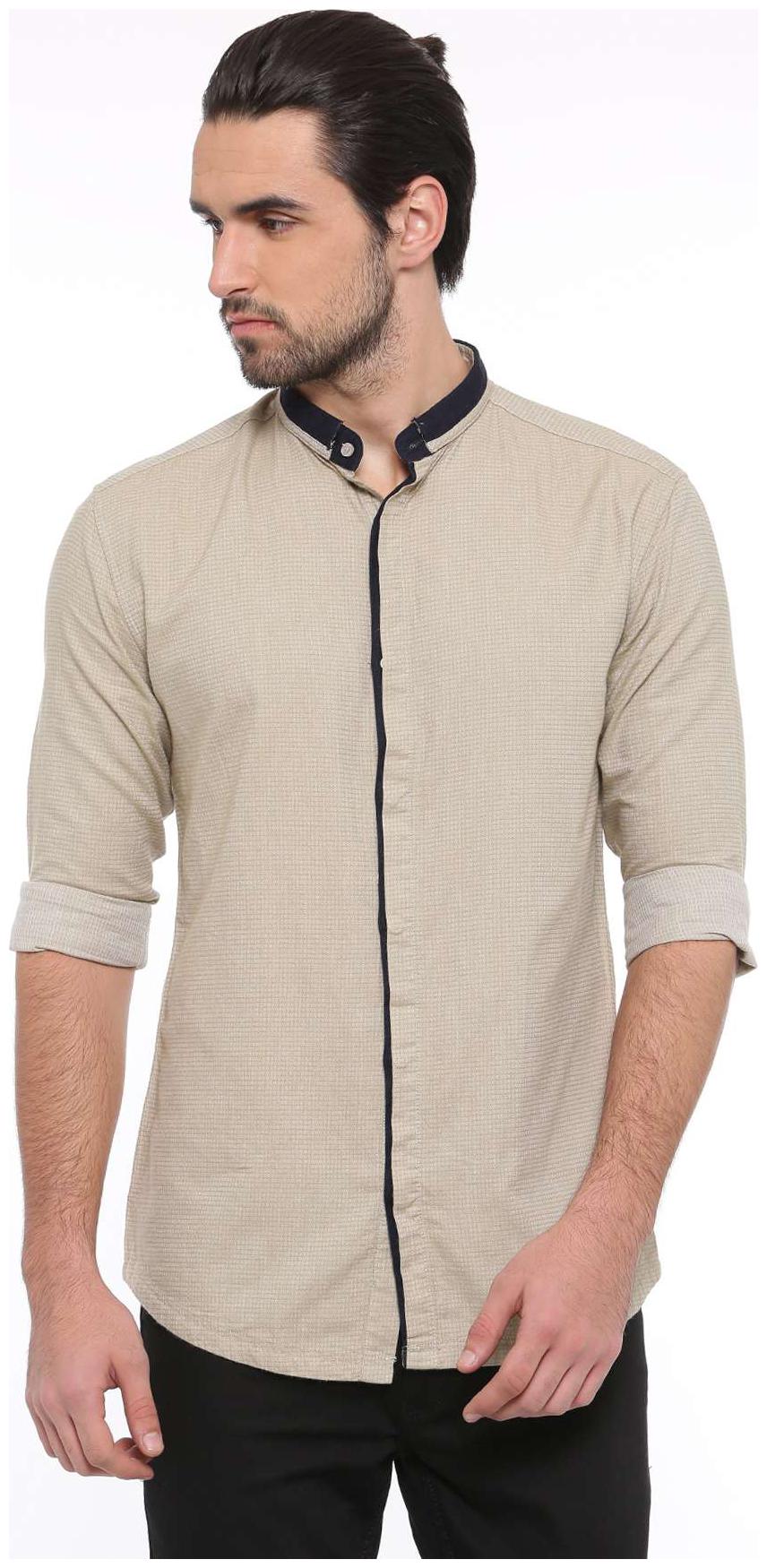 

WITH Men Beige Solid Slim Fit Casual Shirt
