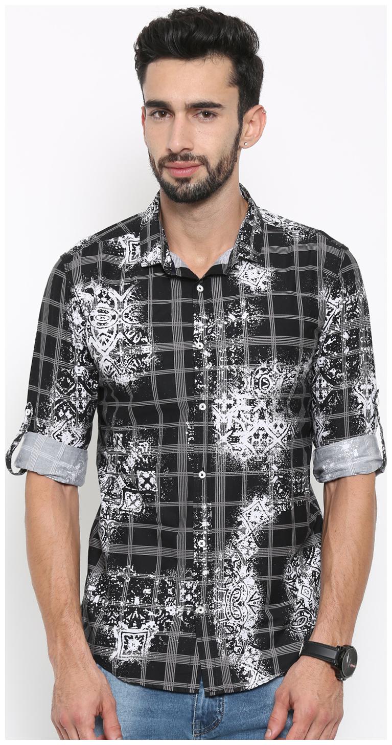 

WITH Men Black Checked Slim Fit Casual Shirt