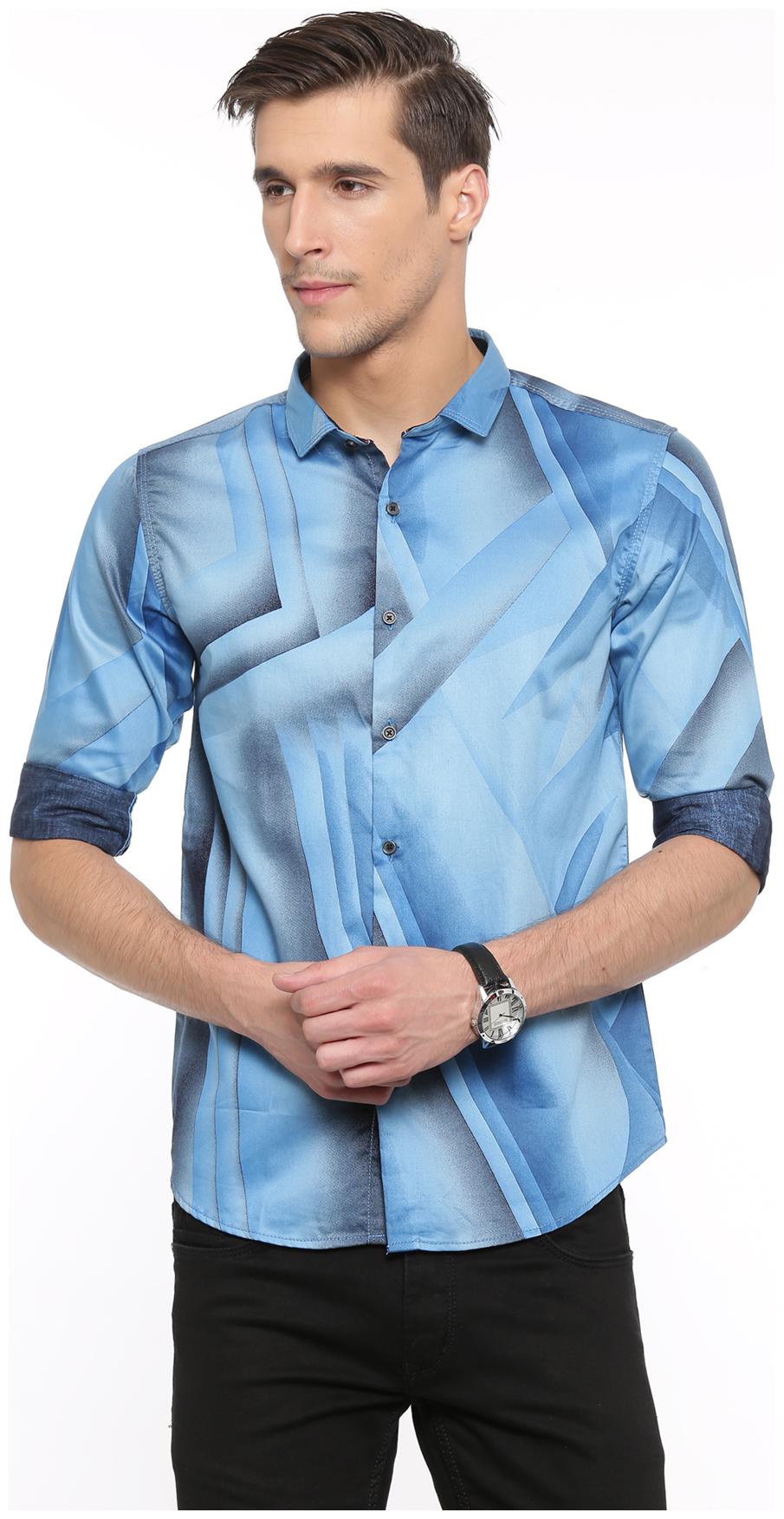 

WITH Men Blue Printed Slim Fit Casual Shirt