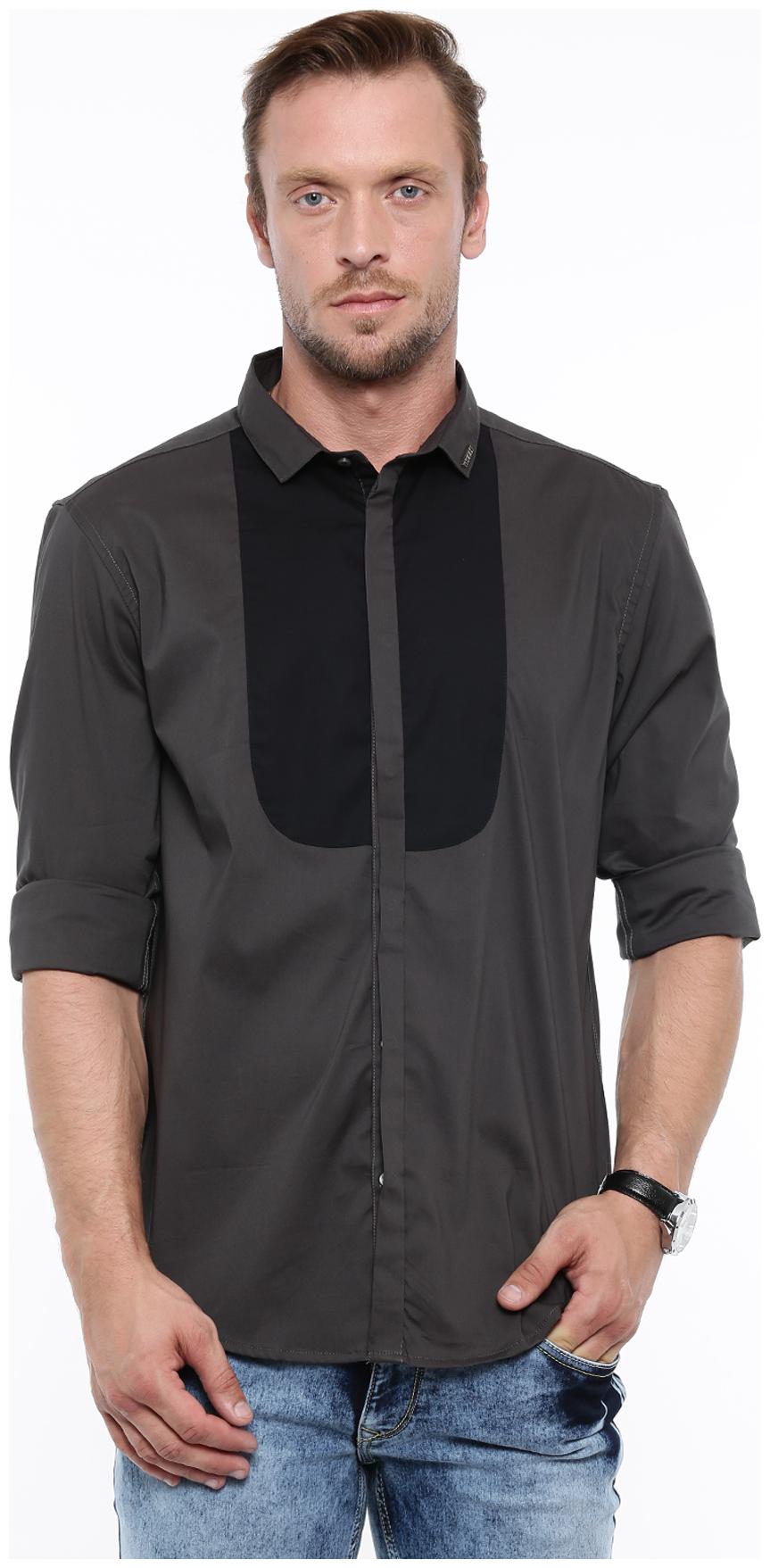 

WITH Men Grey Solid Slim Fit Casual Shirt