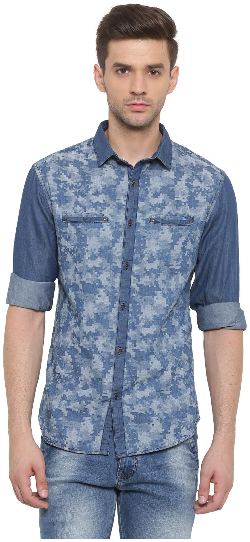 

WITH Men Blue Printed Slim Fit Casual Shirt