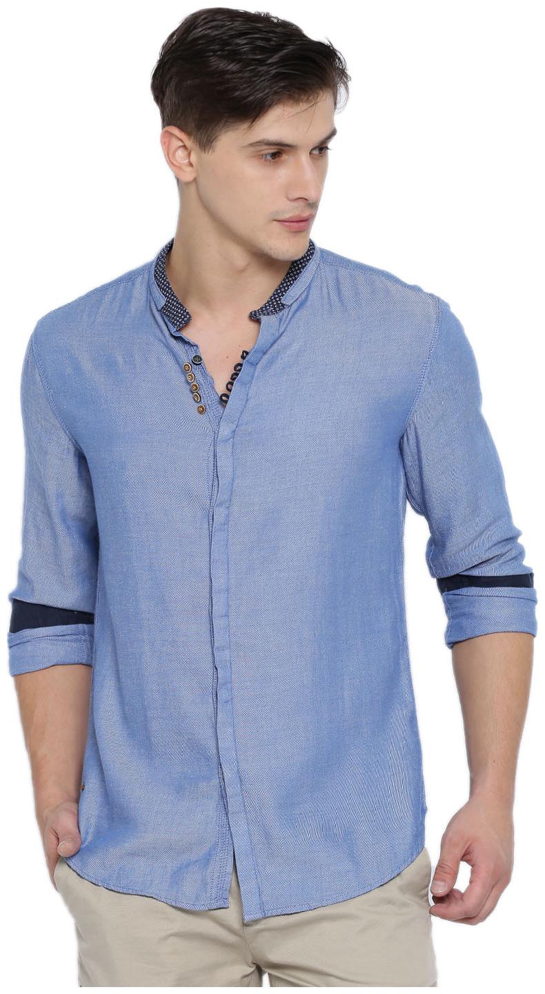 

WITH Men Blue Solid Slim Fit Casual Shirt