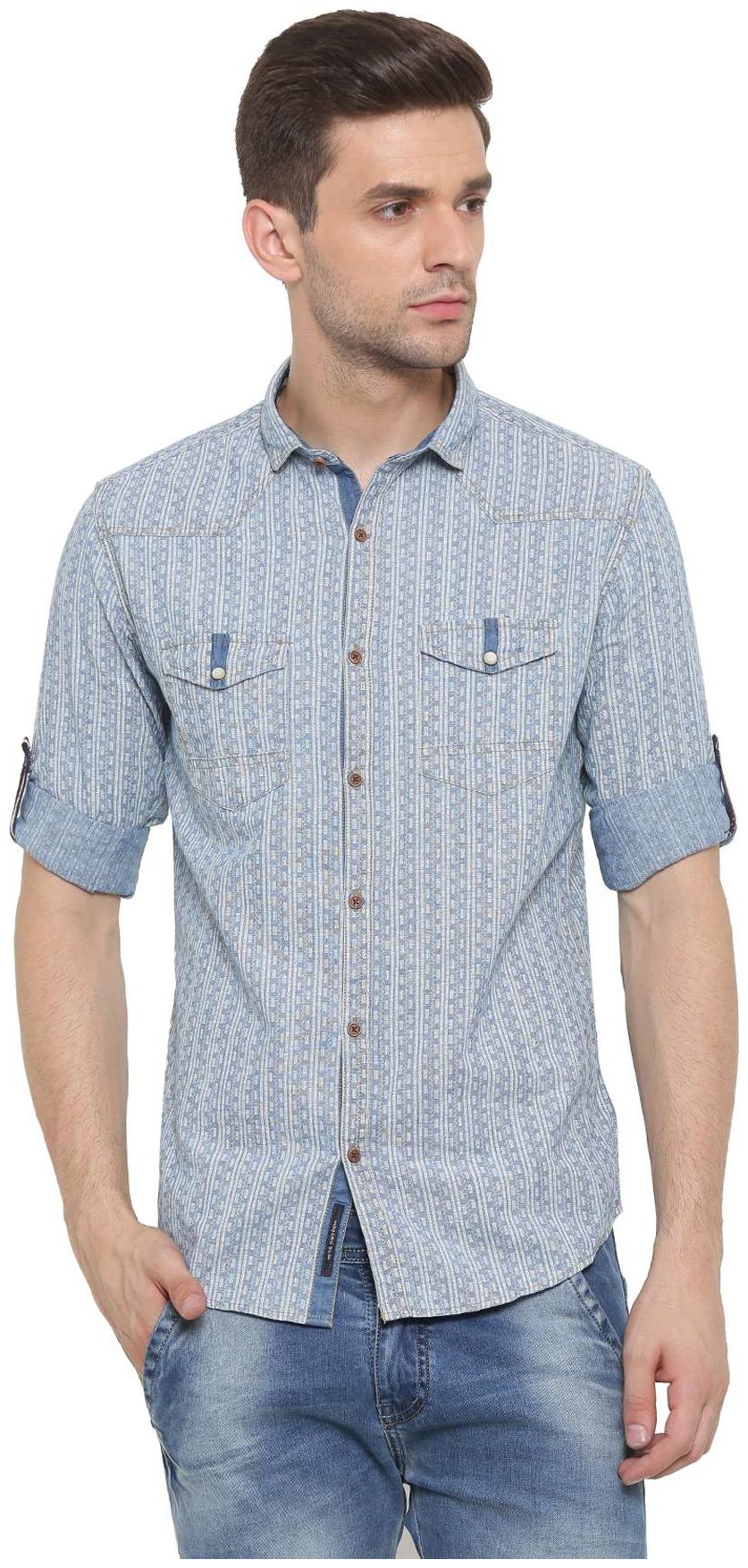 

WITH Men Blue Solid Slim Fit Casual Shirt