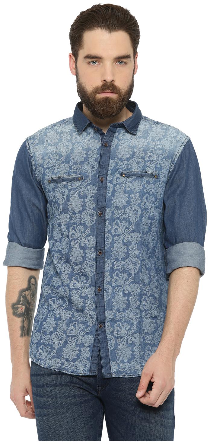 

WITH Men Blue Printed Slim Fit Casual Shirt