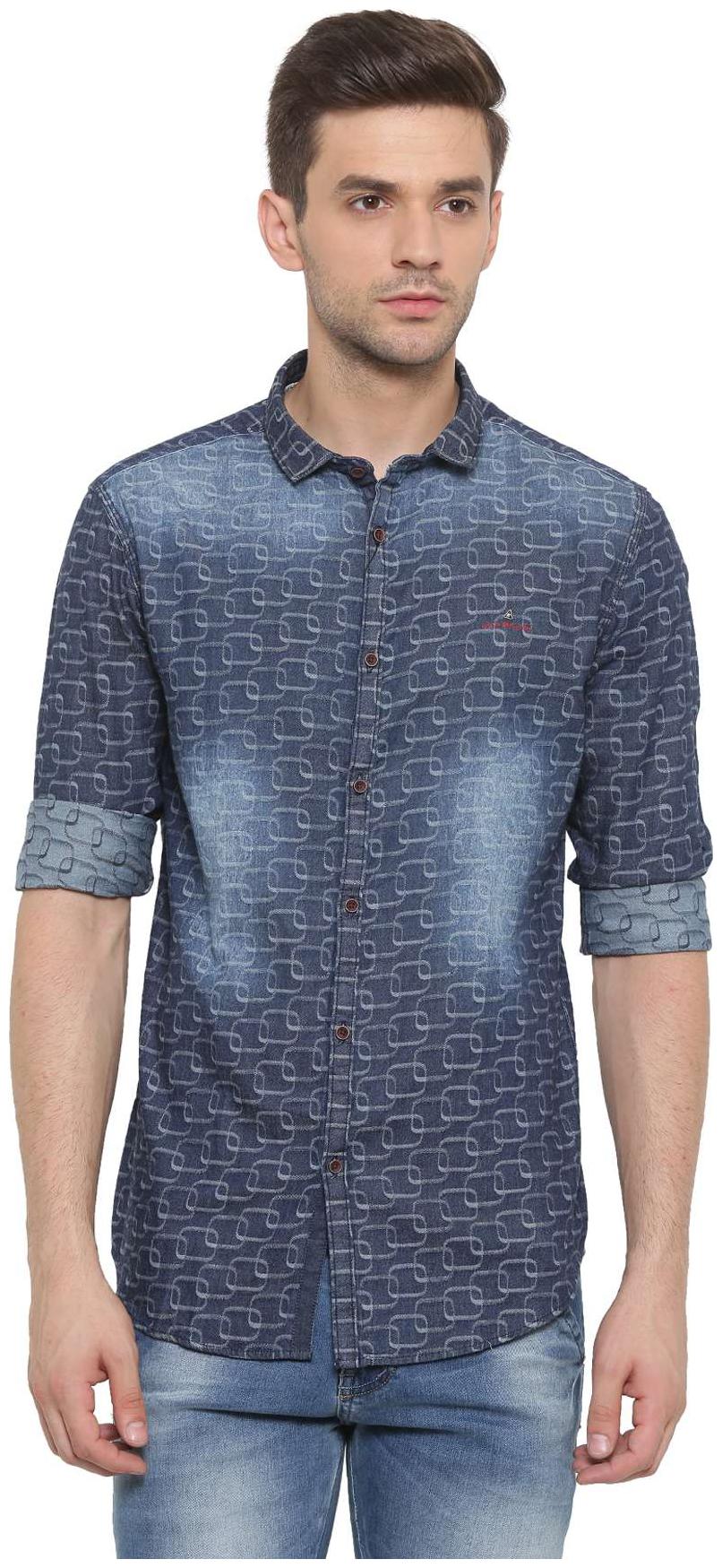 

WITH Men Blue Printed Slim Fit Casual Shirt