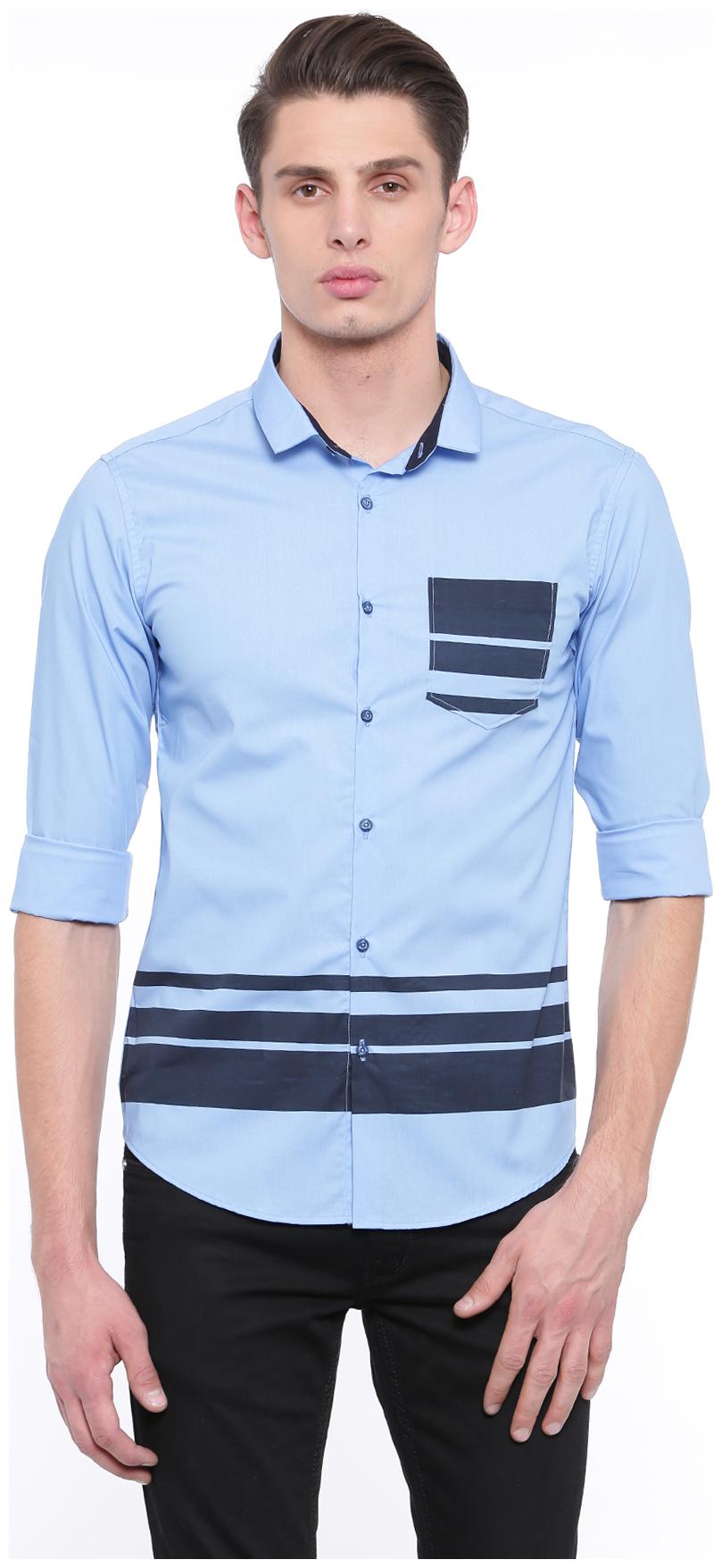 

WITH Men Blue Solid Slim Fit Casual Shirt