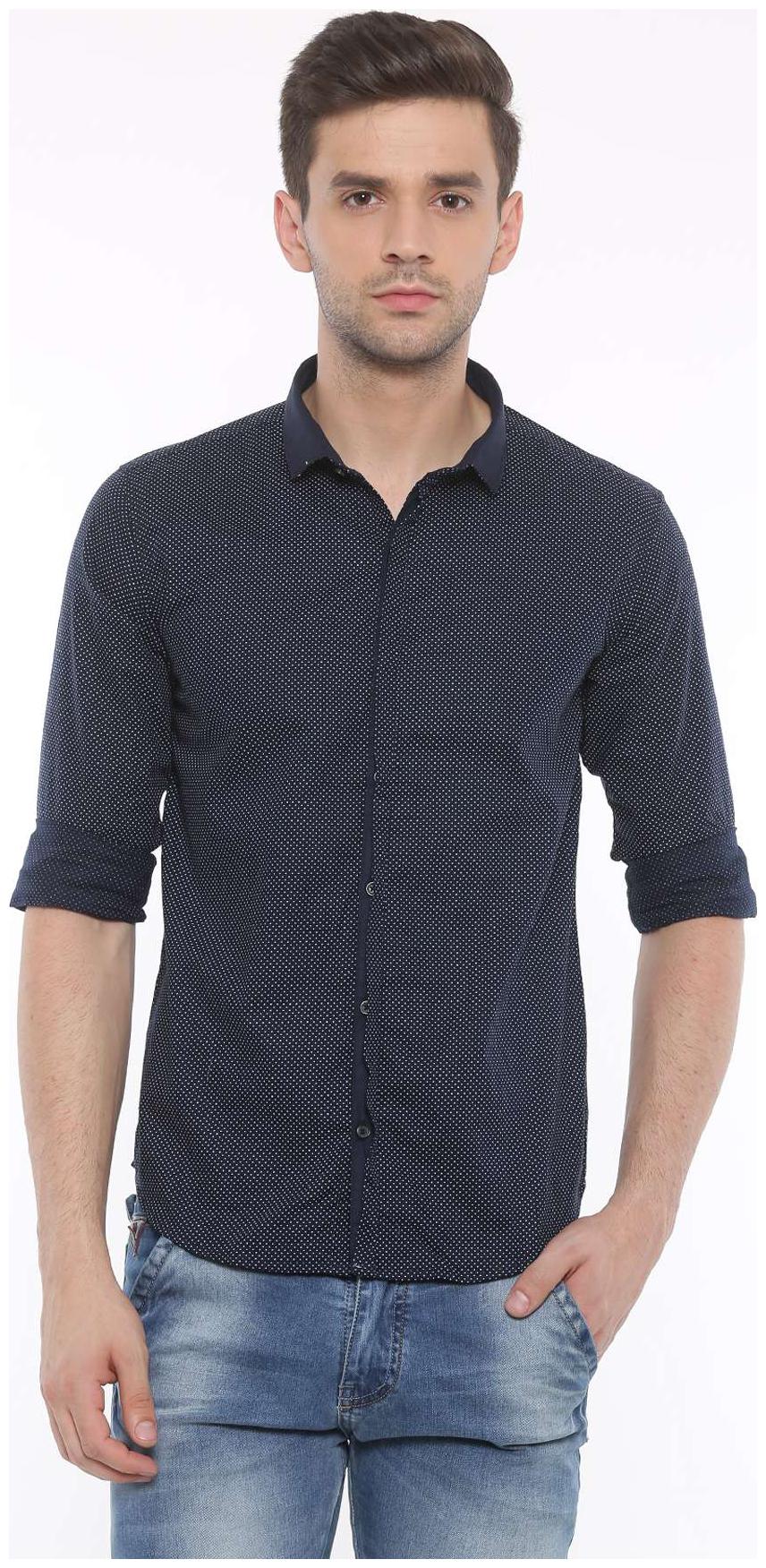 

WITH Men Blue Printed Slim Fit Casual Shirt
