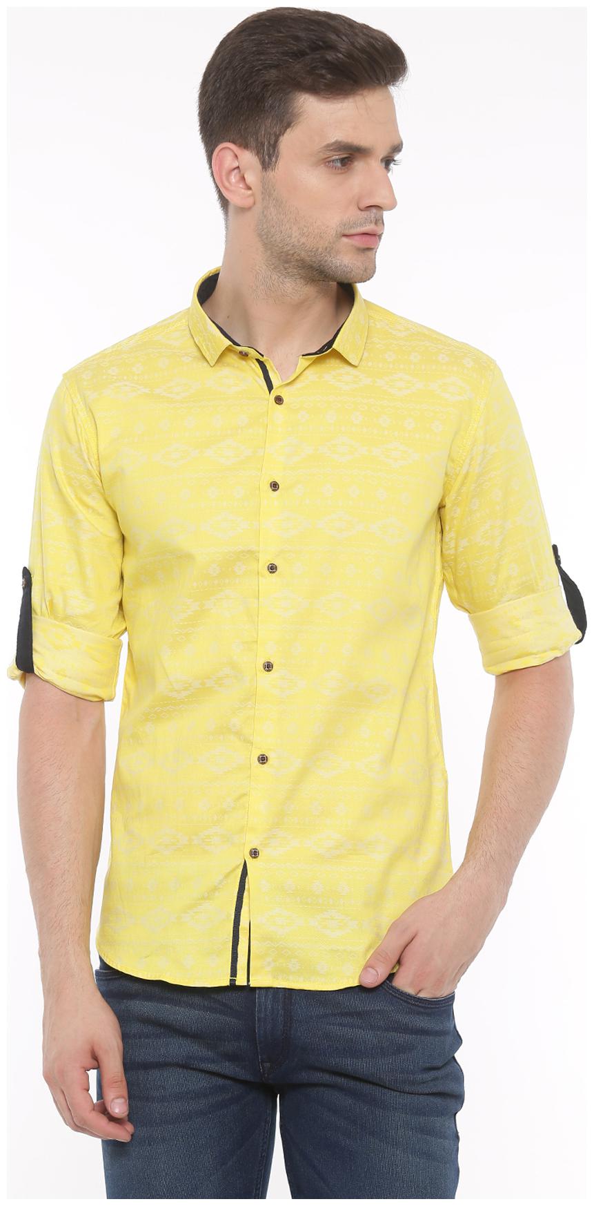 

WITH Men Yellow Printed Slim Fit Casual Shirt