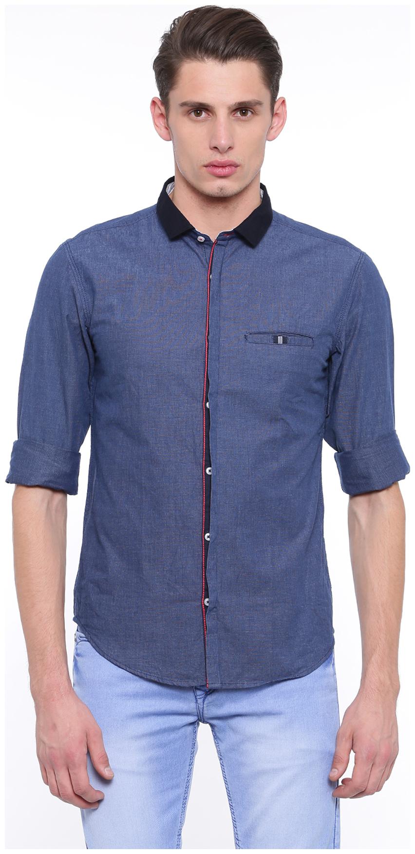

WITH Men Blue Solid Slim Fit Casual Shirt
