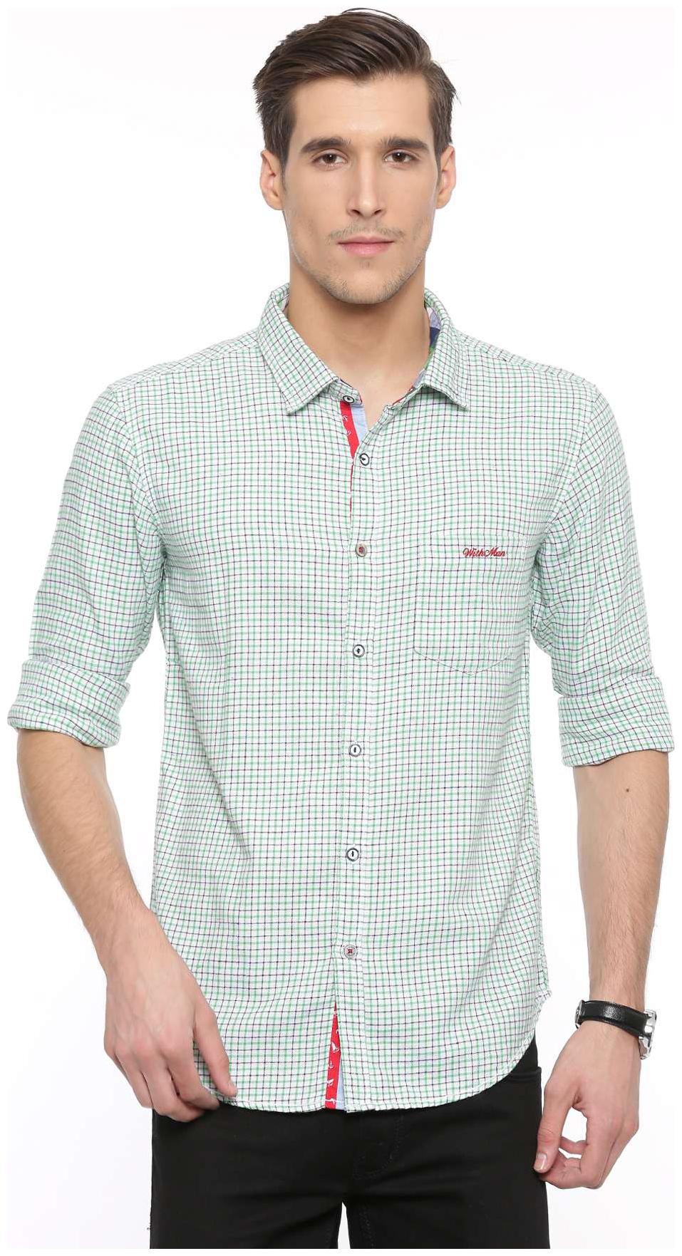 

WITH Men Green Checked Slim Fit Casual Shirt