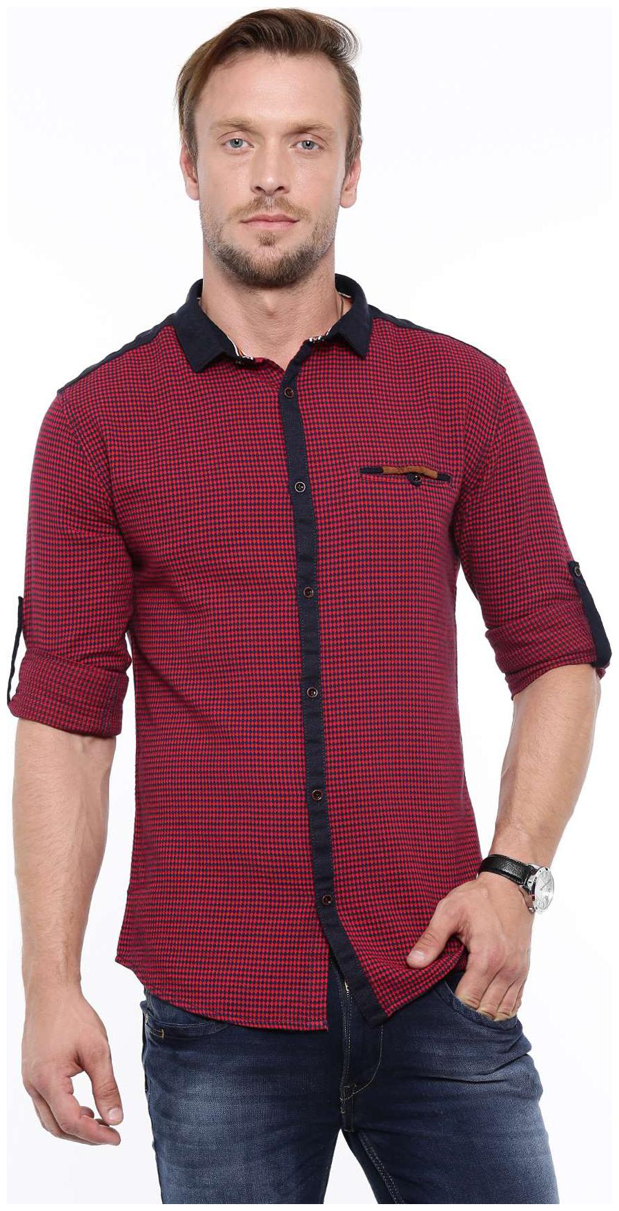 

WITH Men Red Printed Slim Fit Casual Shirt