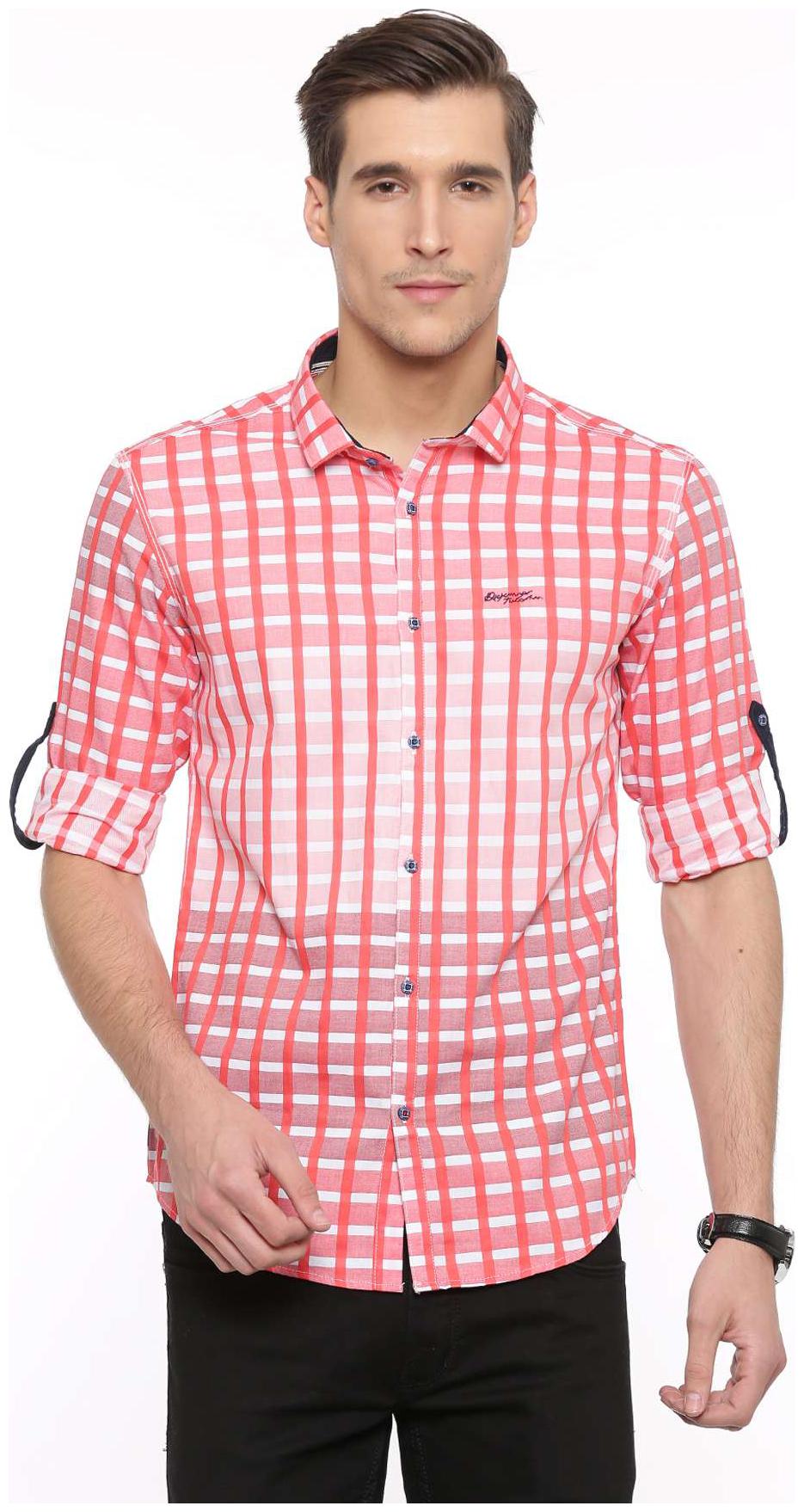 

WITH Men Red Checked Slim Fit Casual Shirt