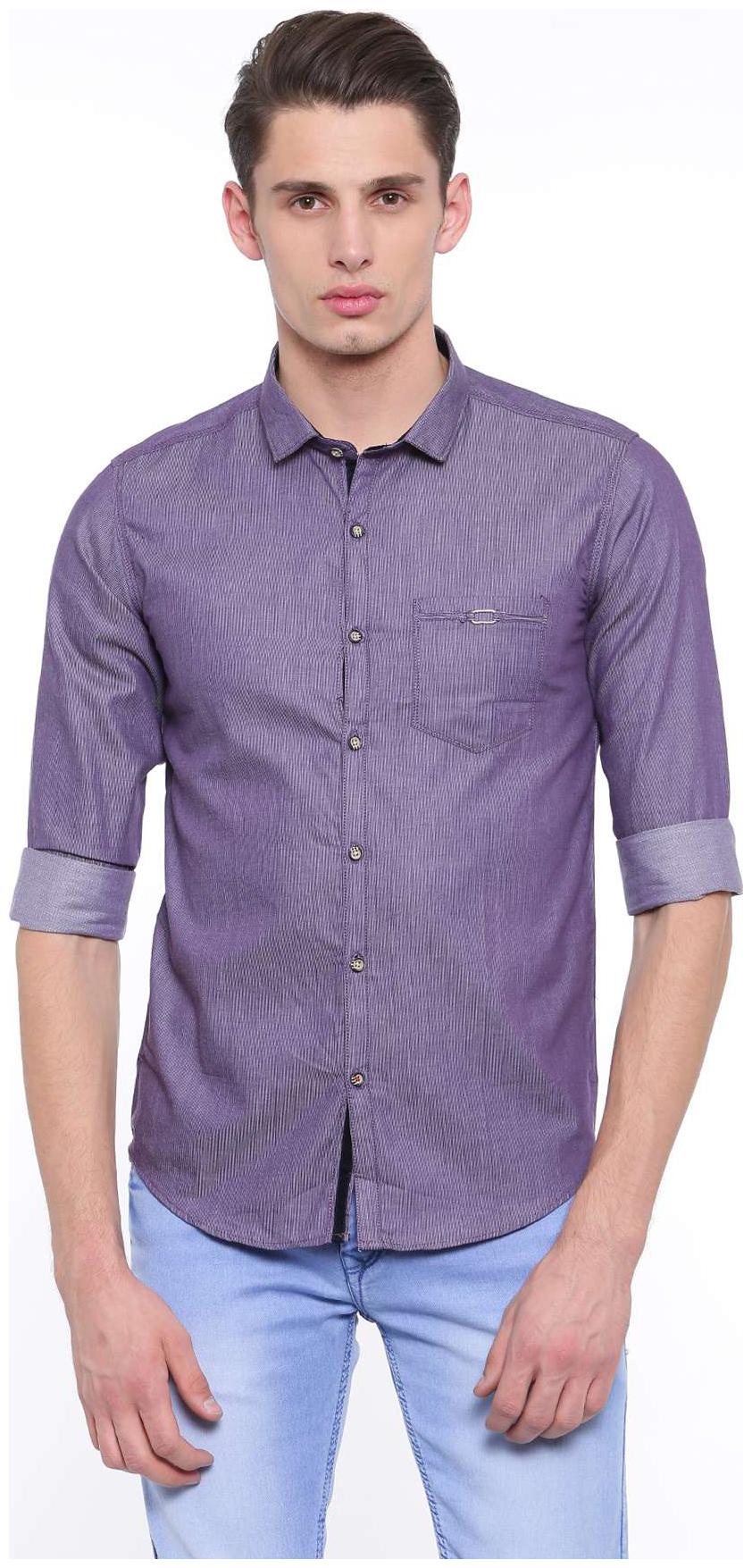 

WITH Men Purple Solid Slim Fit Casual Shirt